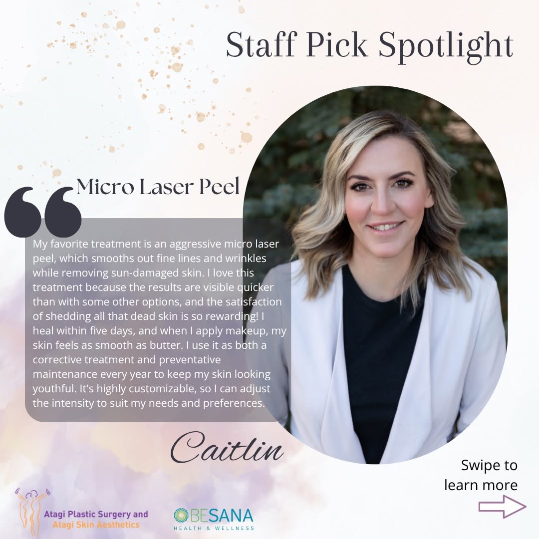 Instagram post by Dr. Tanya Aya Atagi: ✨ Staff Treatment Pick of the Month! ✨ Caitlin’s pick? Micro Laser Peel! 💫 And with laser season officially here, the timing couldn’t be be…
