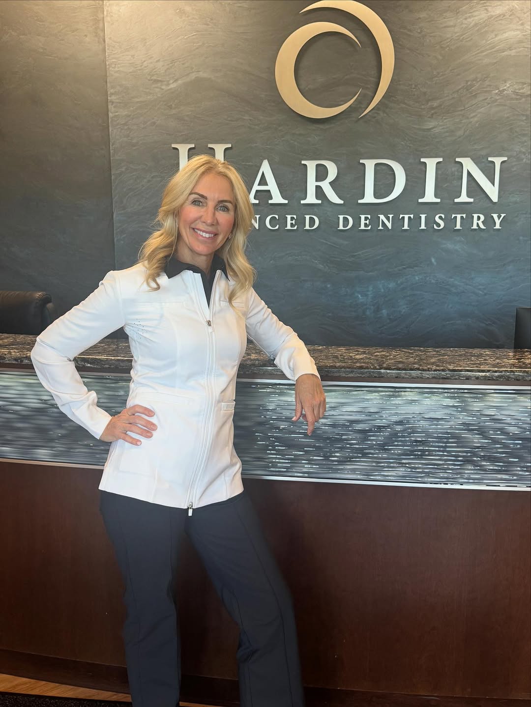 Instagram post by Dr. Tara Hardin, DDS: Love my new white jacket! Thank you @jbarbercollection for making us feel and look as refined as the exceptional work we do!