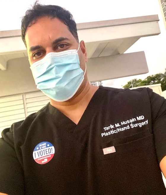 Instagram post by Dr. Tarik Husain: I did my civic duty and voted!!! Make sure you all do too!!! #VOTE #Miami #Surgeon #Ortho #plasticsurgery