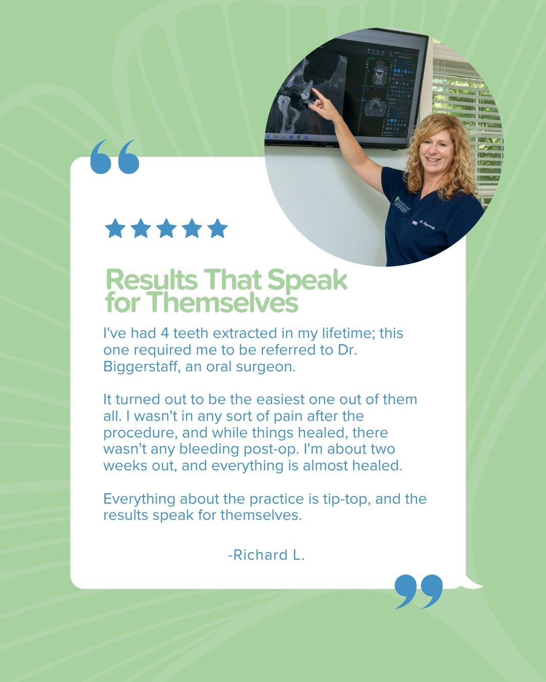 Instagram post by Dr. Teresa G. Biggerstaff: Being referred to an oral surgeon for a tooth extraction can come with a lot of questions, especially if you’ve had a difficult experience i…