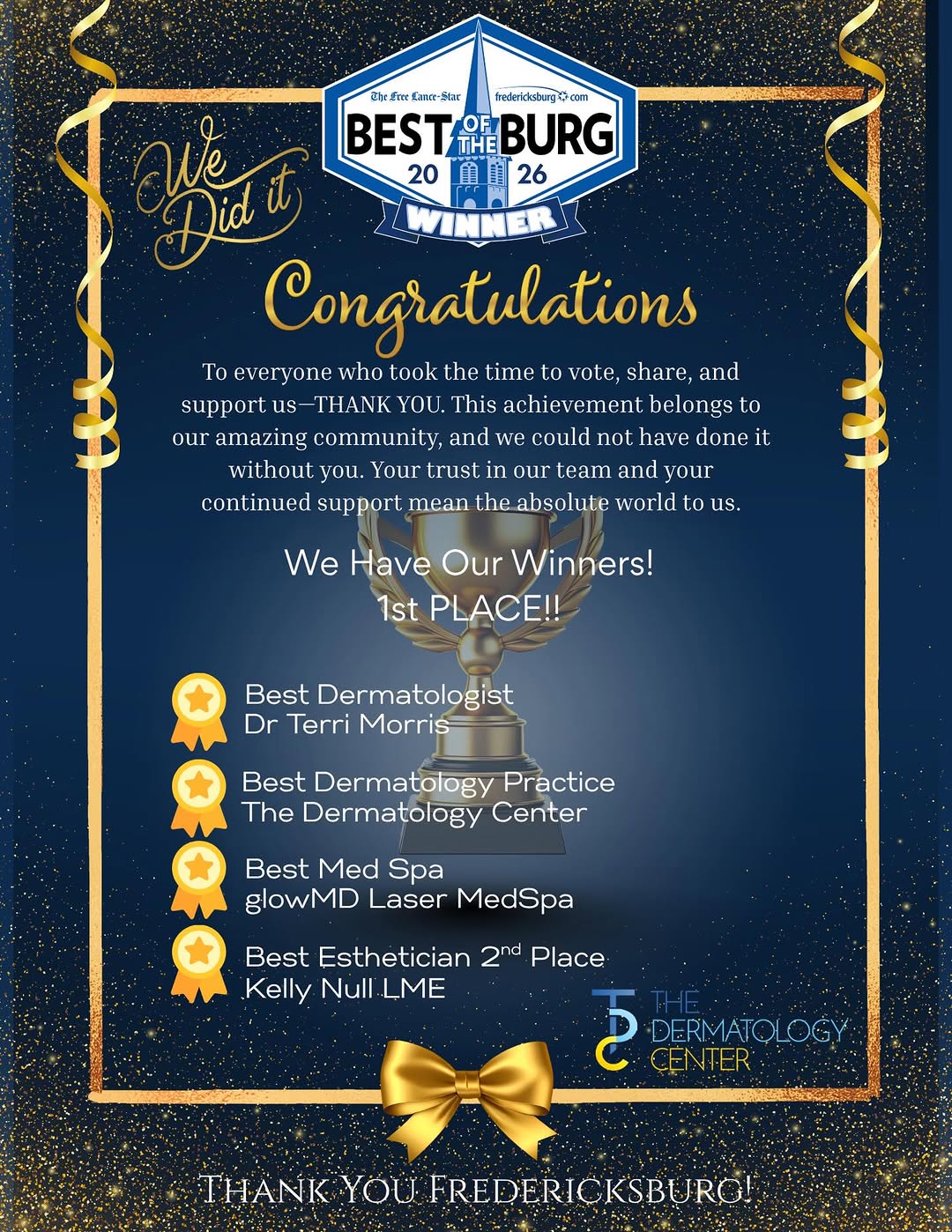Instagram post by Dr. Terri Morris: We are incredibly honored and humbled! 🎉 This achievement wouldn’t be possible without our amazing community and, most importantly, our won…