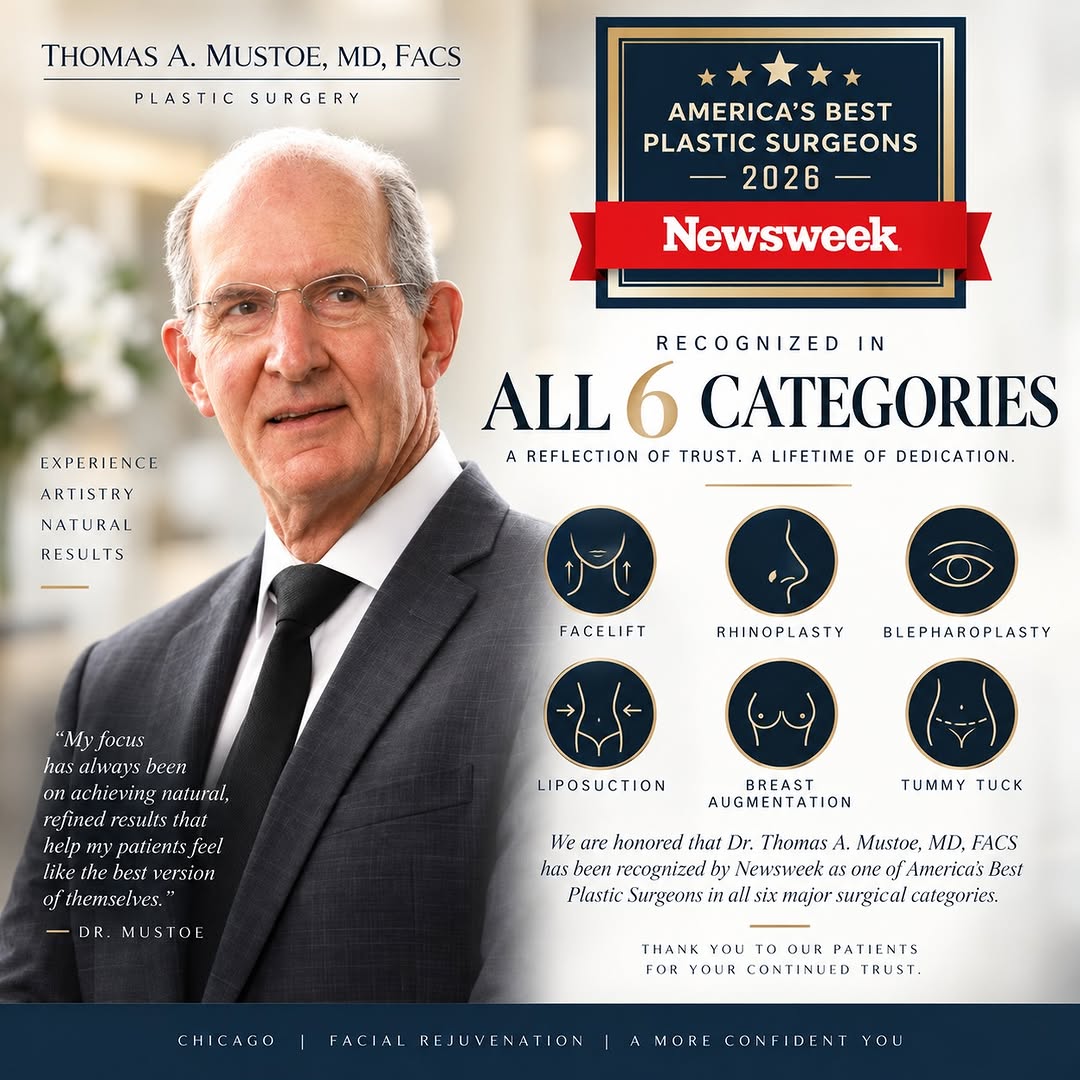 Instagram post by Dr. Thomas A. Mustoe: I’m honored to share that I have been recognized by Newsweek’s America’s Best Plastic Surgeons 2026 in all six surgical categories evaluated…