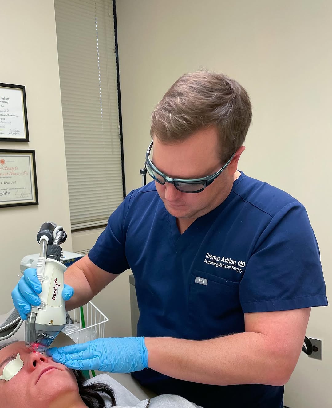 Instagram post by Dr. Thomas Adrian: ✨Fraxel time✨ A non-invasive low-downtime skin resurfacing treatment improving skin tone and texture for a more youthful appearance. Improve…