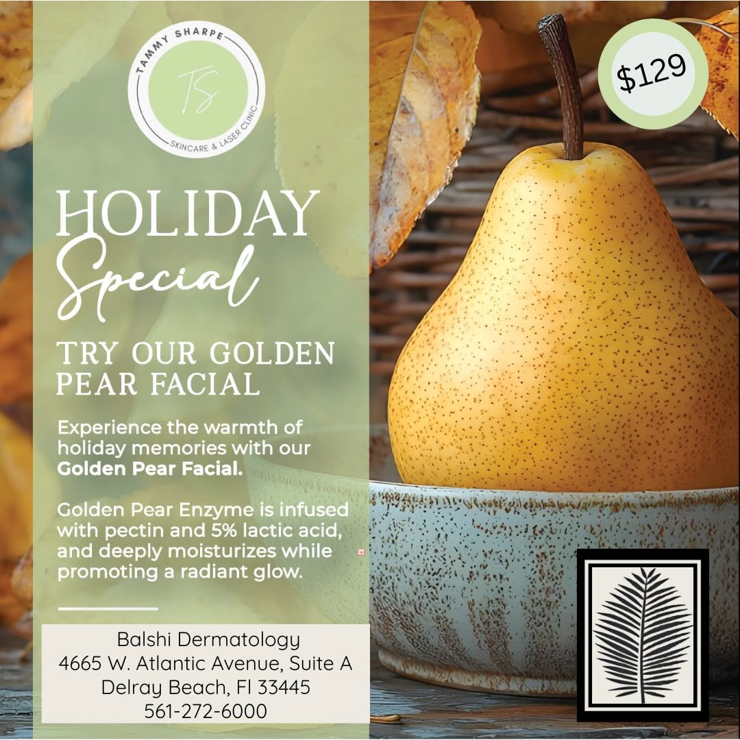 Instagram post by Dr. Thomas Balshi: ✨Give your skin that warm holiday glow… all the way through January.✨ The 45-minute Golden Pear Facial gently exfoliates, brightens, and dee…