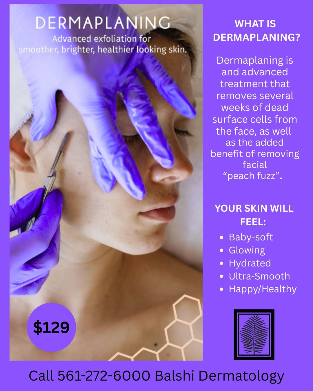 Instagram post by Dr. Thomas Balshi: Start your day with a fresh glow! Our Dermaplaning Special is just $129 — the perfect way to gently exfoliate, remove peach fuzz, and reveal…