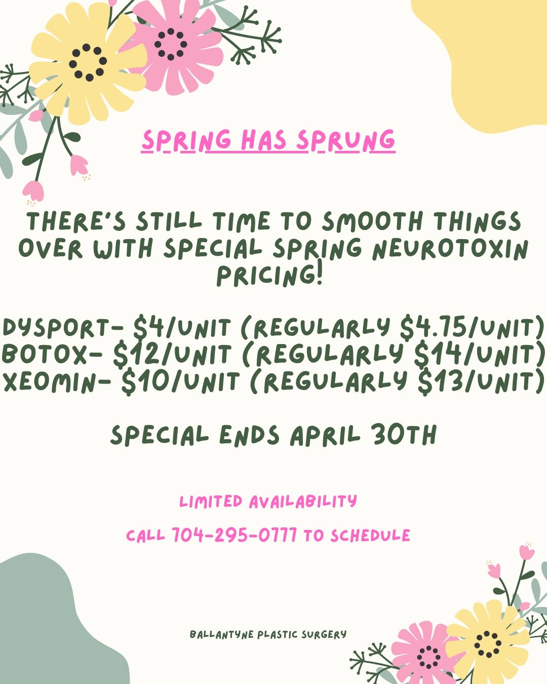 Instagram post by Dr. Thomas G. Liszka: 🌸 Spring Glow Special 🌸 Refresh your look just in time for sunnier days! For a limited time, enjoy our Spring Neurotoxin Special: 💉 Smoot…