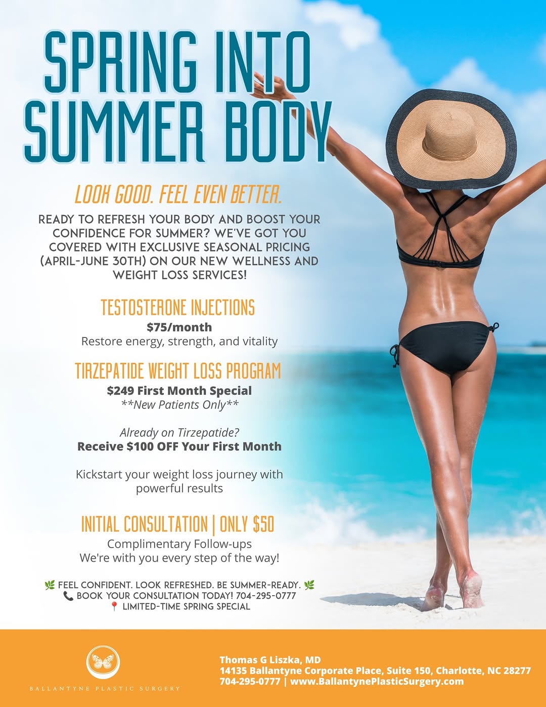 Instagram post by Dr. Thomas G. Liszka: Extra specials available this spring! See below or go to BallantynePlasticSurgery.com/specials/ to view all current promotions. 🌞 Feel Conf…