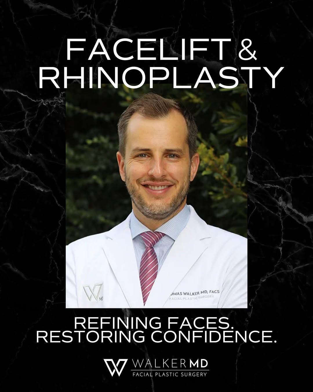 Instagram post by Dr. Thomas J. Walker: At WalkerMD in Atlanta, my focus is on delivering thoughtful, natural results through facelift and rhinoplasty, and so much more. I combine …