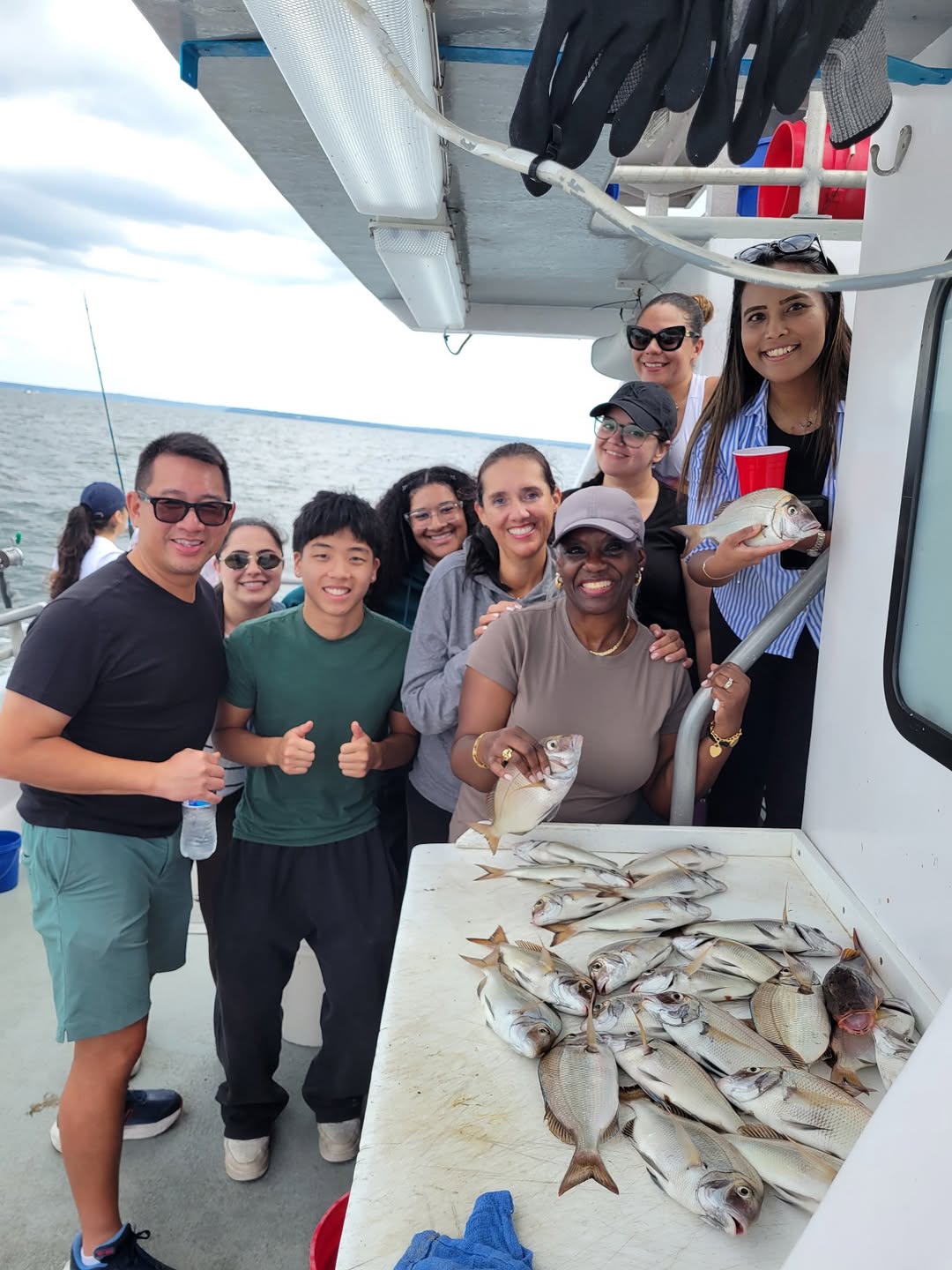 Instagram post by Dr. Timothy Leung: Gone fishing 🎣🐠🐟 with the Team. Thanks to @islandcurrentfishingfleet for a phenomenal day out in the Sound. I think I was the only one ca…