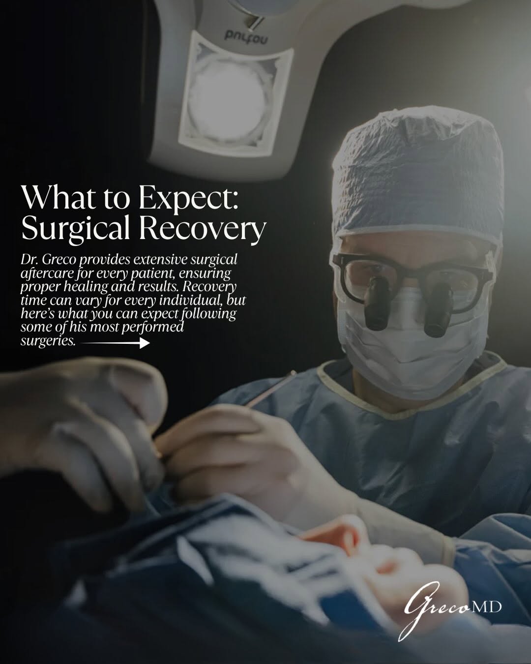 Instagram post by Dr. Timothy M. Greco: Considering a refresh? Recovery may not be as intimidating as you think. Learn more about surgical downtime for some of Dr. Greco’s most sou…