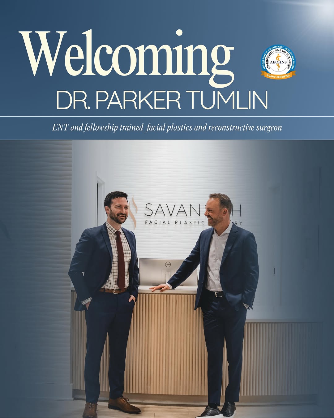 Instagram post by Dr. Timothy Minton: The wait is over! 🎉🍾 We are so incredibly proud to announce the arrival of our new ENT and fellowship trained facial plastics and reconstr…