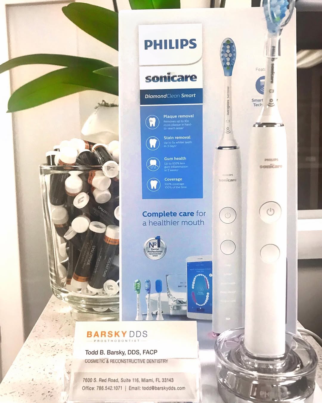 Instagram post by Dr. Todd B. Barsky, DDS: Electric toothbrushes such as Sonicare (trademark) are always recommended to our patients in order to maintain oral health home. Rechargeablβ¦