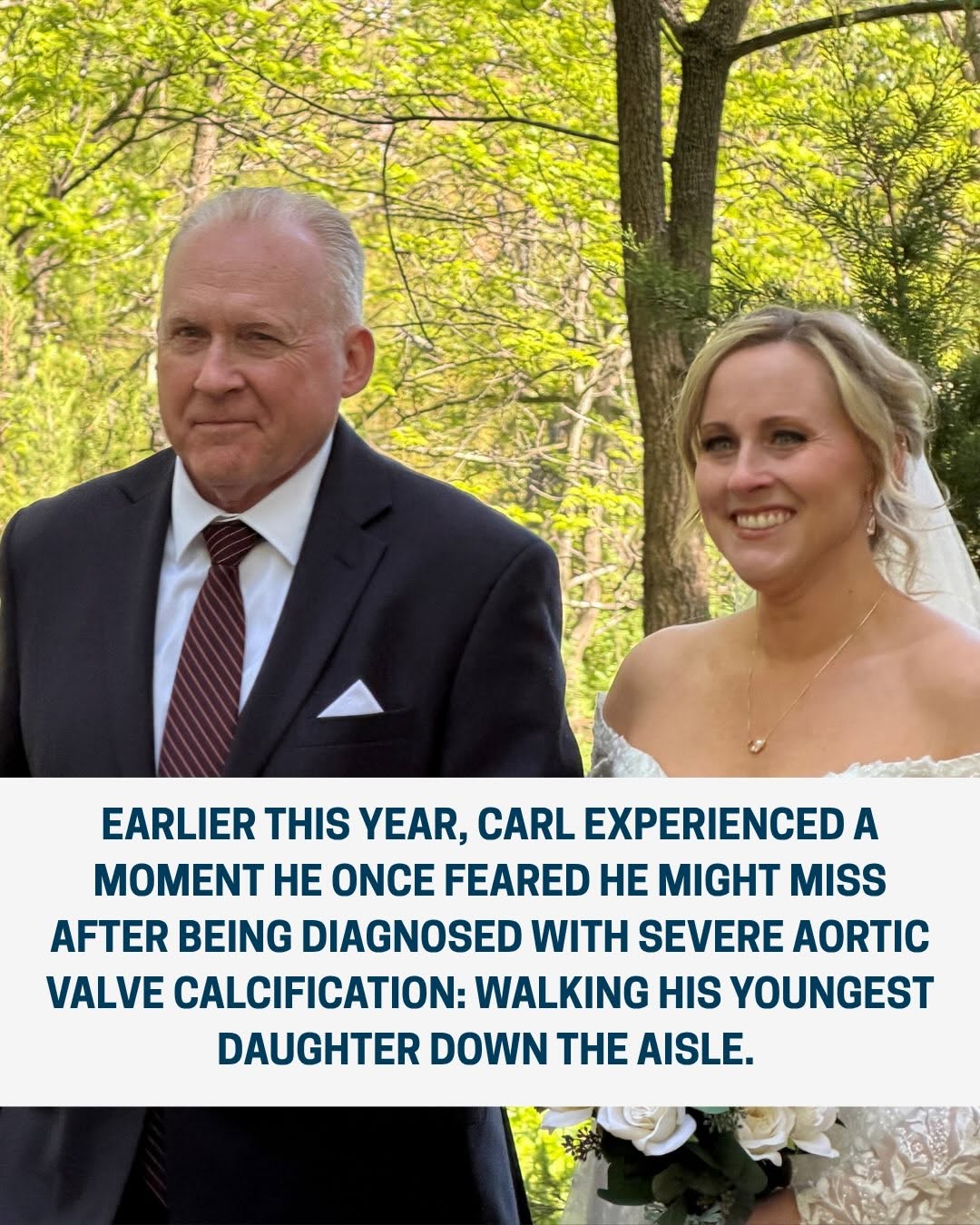 Instagram post by Dr. Todd Baker: Severe aortic valve calcification diagnosis ➡️ Transcatheter aortic valve replacement ➡️ Walk youngest daughter down the aisle ➡️ Throw the …