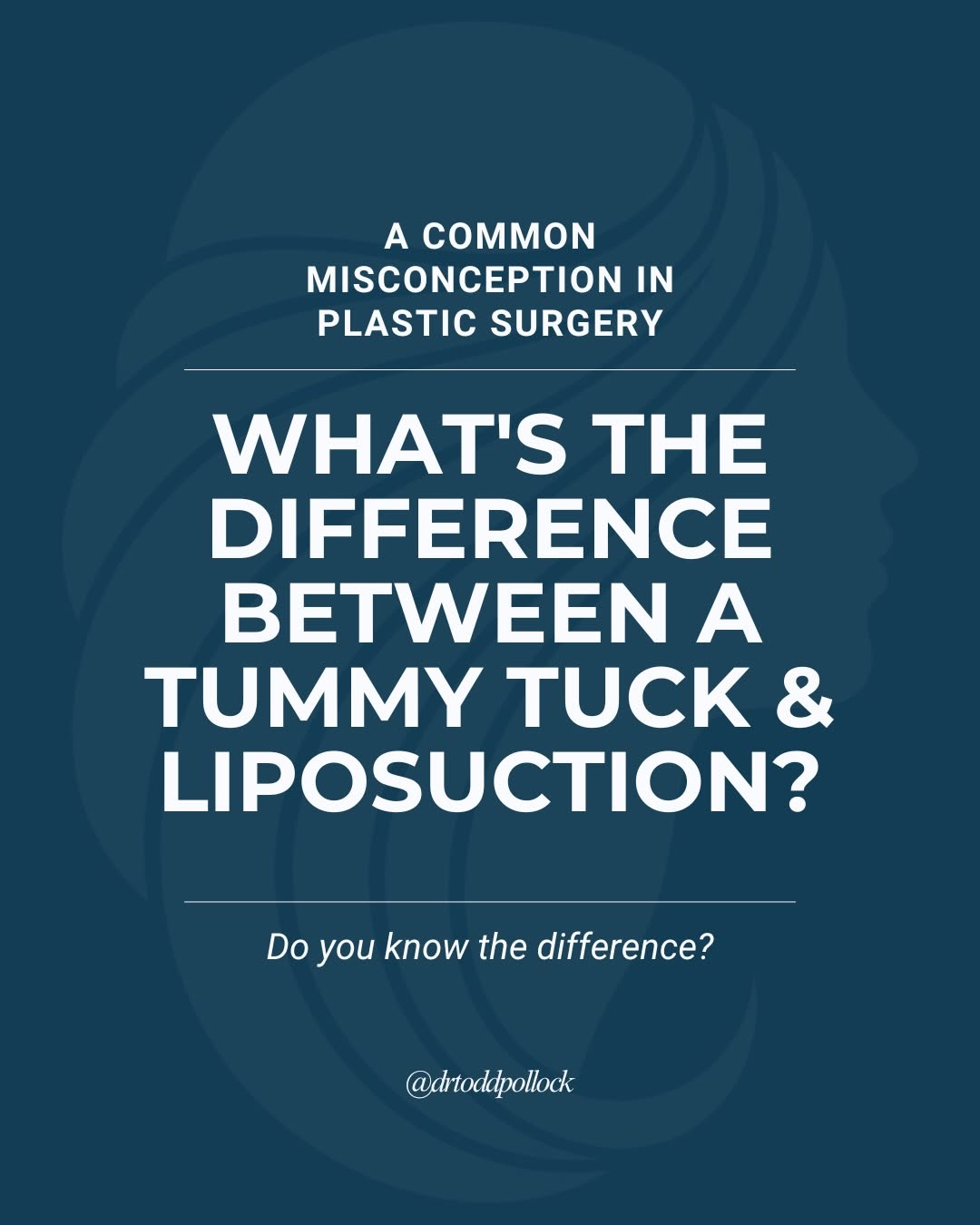 Instagram post by Dr. Todd Pollock: Liposuction and a tummy tuck are not the same procedure—and one isn’t necessarily better than the other. While both can improve the appearan…