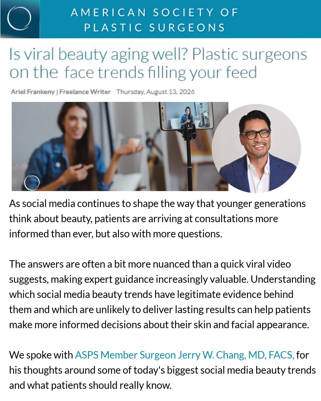 Instagram post by Dr. Tommaso Addona: Social media is constantly introducing new beauty trends—but how do you know which ones are worth your attention? @dr.jerry.chang recently c…