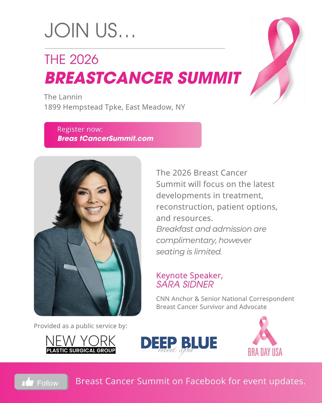 Instagram post by Dr. Tommaso Addona: Our Annual Breast Cancer Summit is right around the corner! We’re honored to welcome CNN Anchor and National Correspondent Sara Sidner, a br…