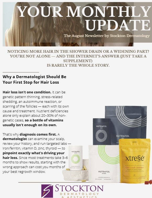 Instagram post by Dr. Toni Stockton: August is Hair Loss Awareness Month! This month, we’re shining a light on hair loss — a concern that can affect confidence, self-image, and …