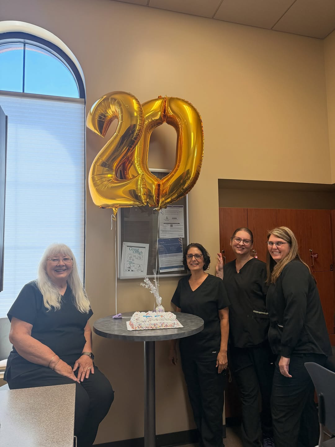 Instagram post by Dr. Toni Stockton: Celebrating 20 years of 4 of our favorite women here at Stockton Dermatology🎉 Your dedication to Stockton Dermatology over the last 20 year…