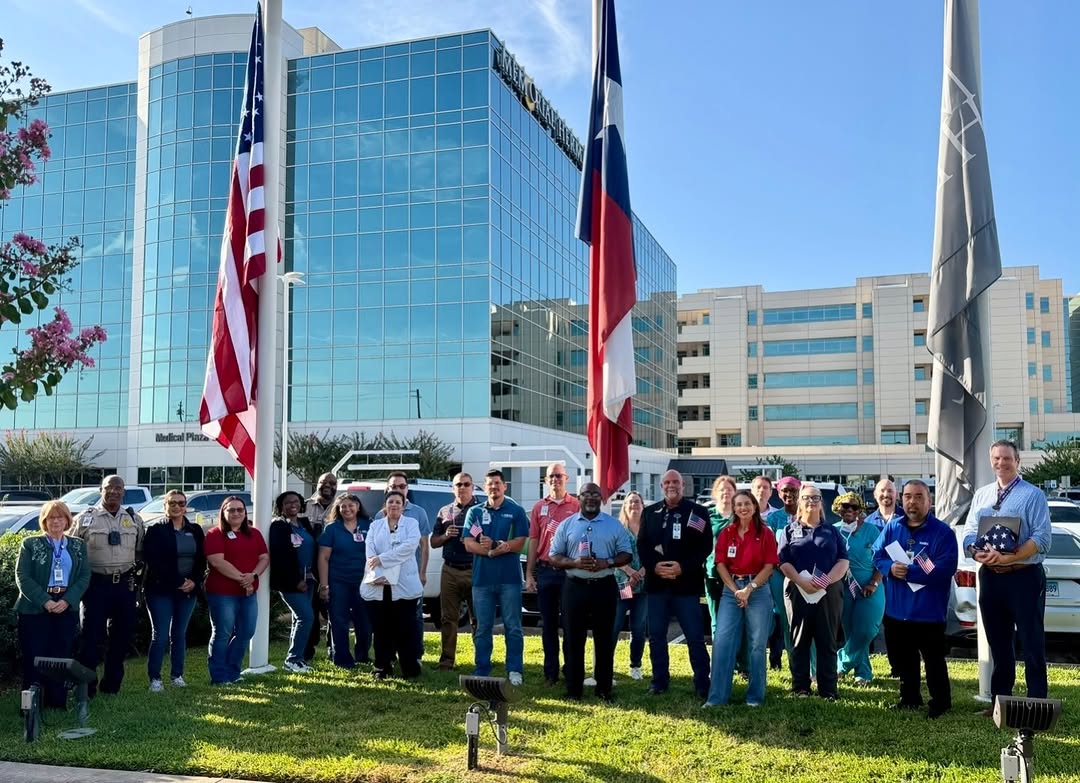 Instagram post by Dr. Tony Primomo: On this day of remembrance, our community across Memorial Hermann Health System came together during special flag ceremonies to pause and ho…