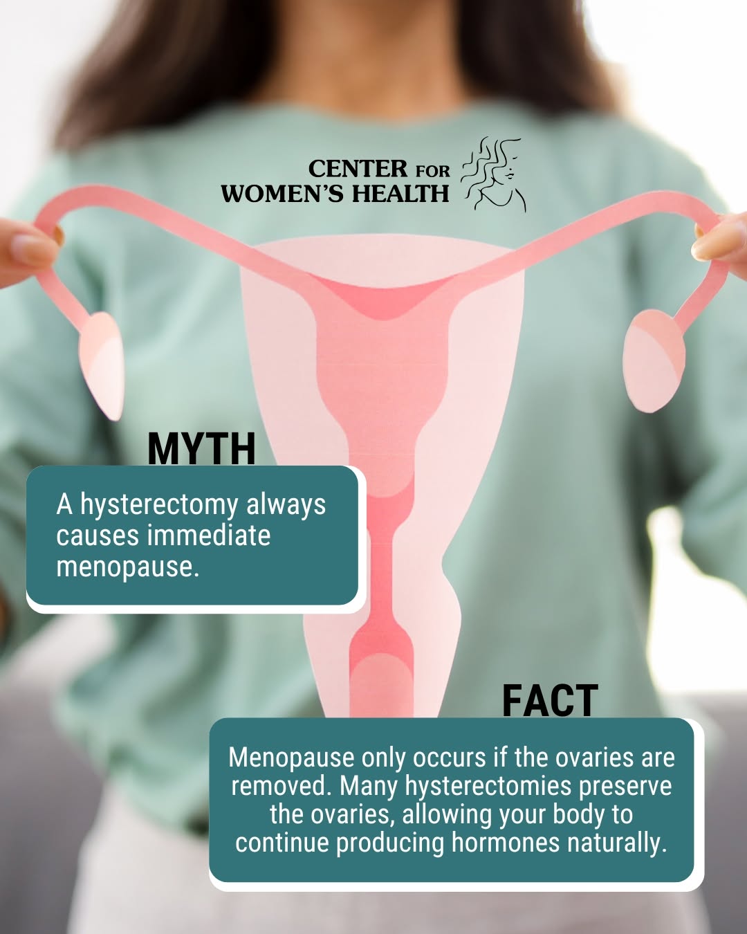 Instagram post by Dr. Traci Nauser: Let’s clear up one common misconception: ❌ Myth: A hysterectomy always causes immediate menopause. ✅ Fact: Menopause only occurs if the ovar…