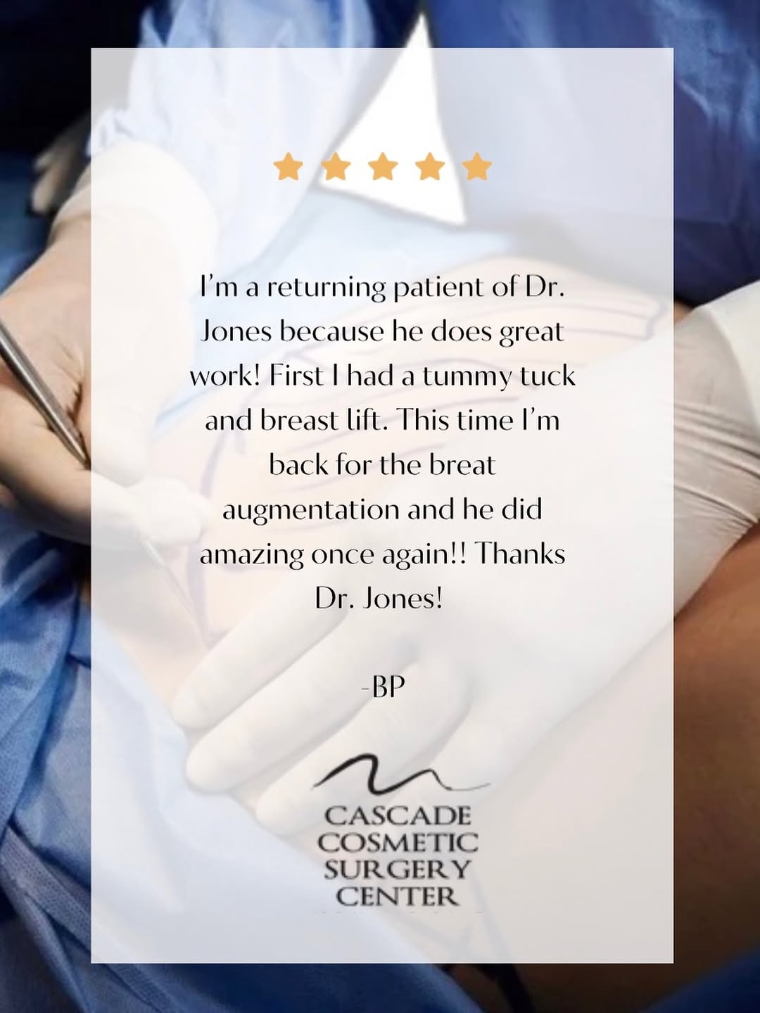Instagram post by Dr. Trenton C. Jones: We love 5 ⭐️ reviews!!! Dr. Jones is truly the best at making sure his patients are happy and well taken care of🤠 #plasticsurgeryclinic #ca…