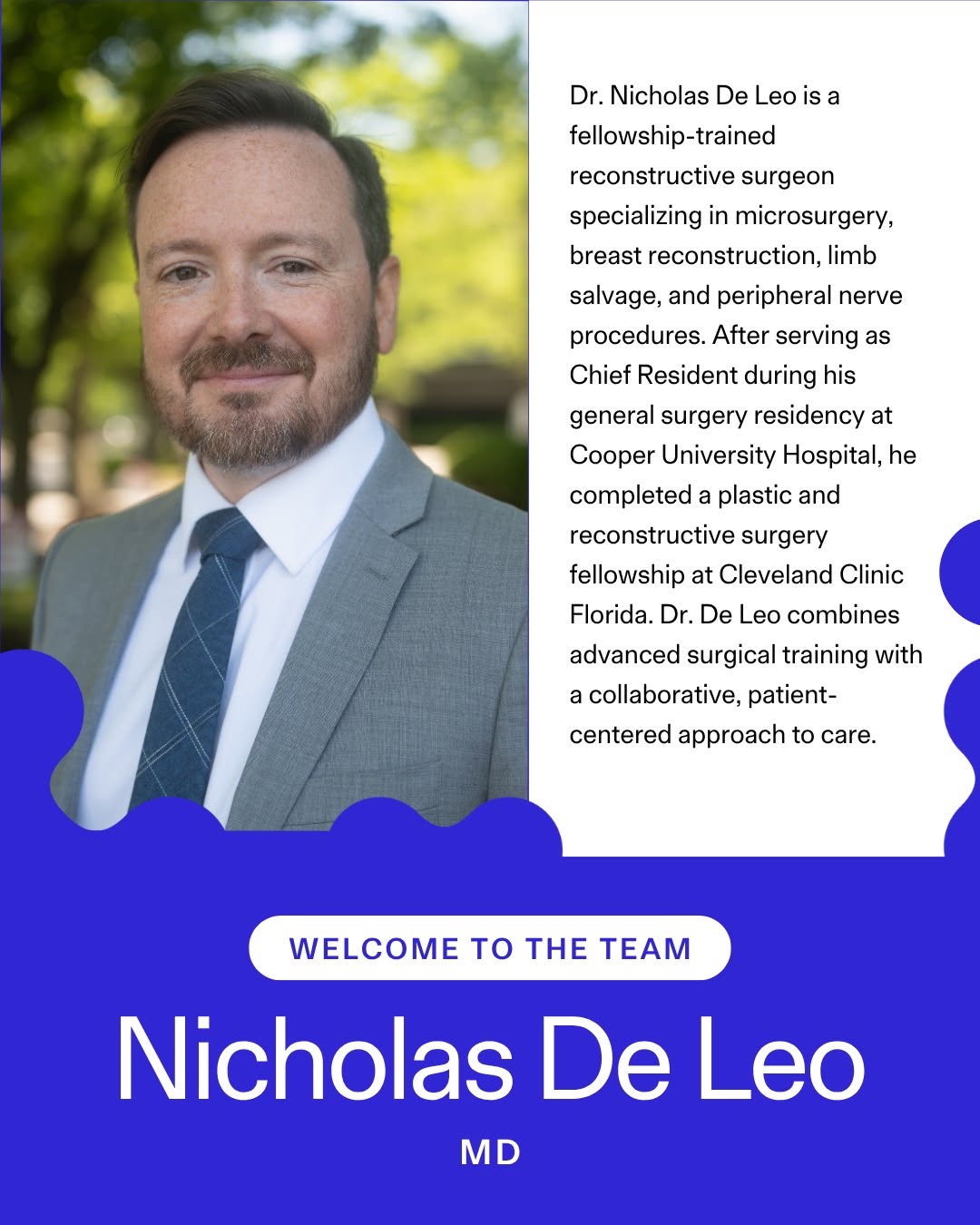 Instagram post by Dr. Tushar R. Patel: Please join us in welcoming Dr. Nicholas De Leo to The Institute for Advanced Reconstruction. Dr. De Leo is a fellowship-trained reconstruct…