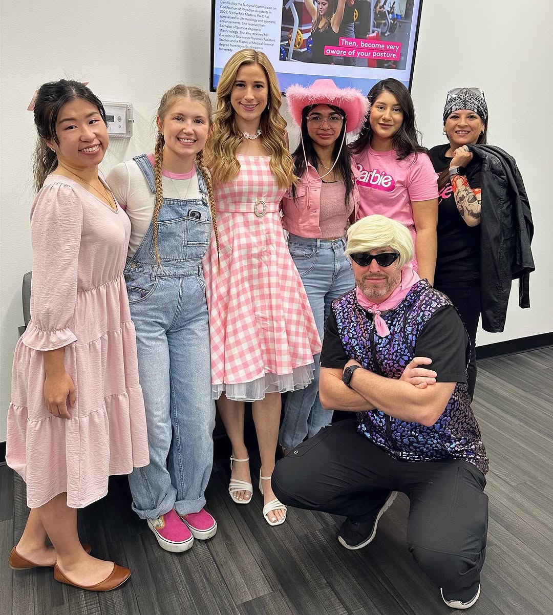 Instagram post by Dr. Tyler Moss, DO: Happy Halloween from the Barbie crew at our Biltmore/ Arcadia location! 💅🏼🎀🩷 #barbie #pink #barbiedoll #barbiestyle #barbiegirl #barbiem…