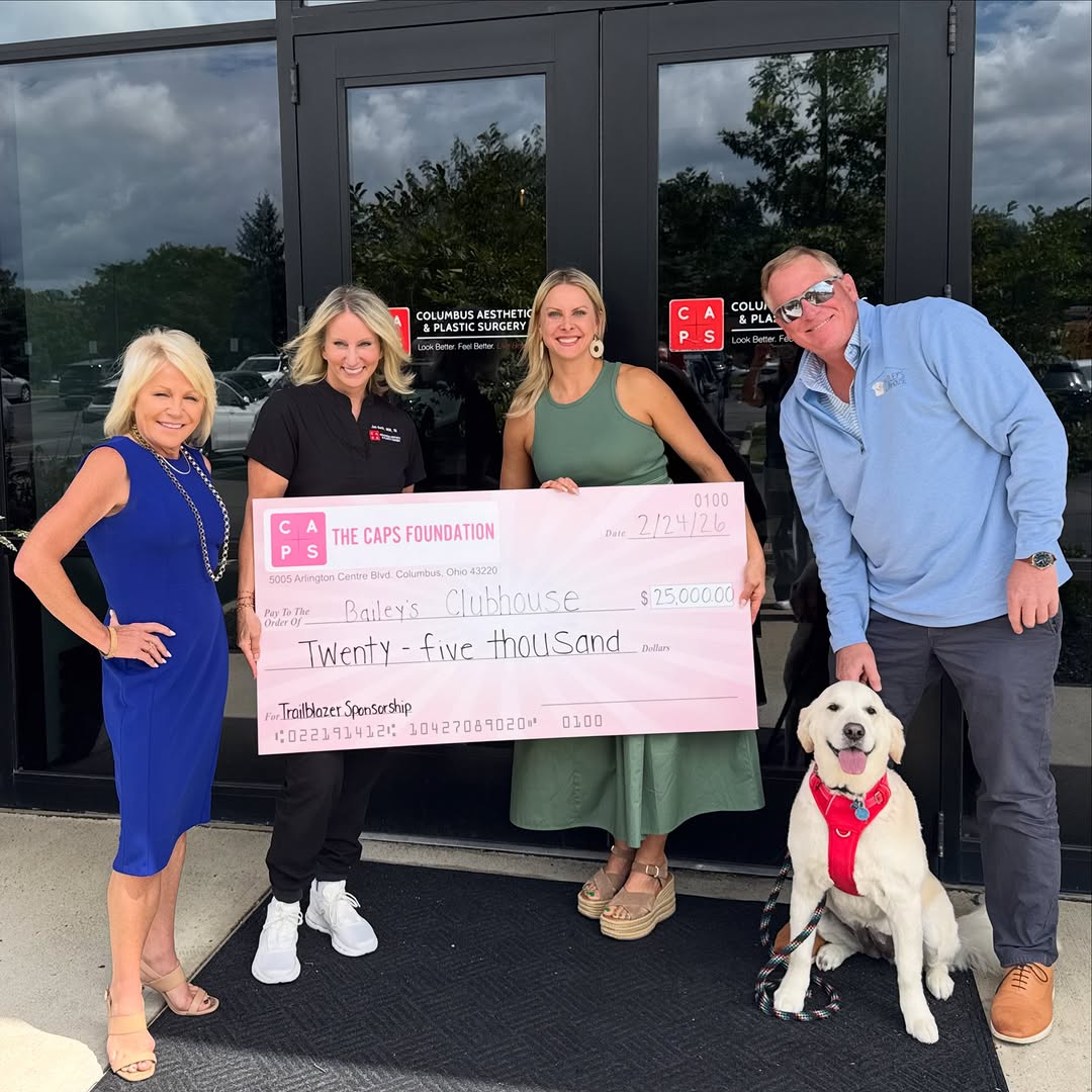 Instagram post by Dr. Tyler Sbrocchi: Our founder, Bret, and Bailey recently stopped by the CAPS Foundation — Columbus Aesthetic & Plastic Surgery Foundation — to express our dee…