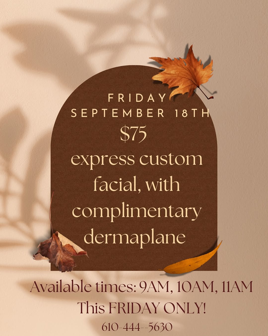 Instagram post by Dr. Uzma A. Quraishi: This Friday ‼️🫣 Come in relax and refresh with a custom facial for just $75 Complimentary Dermaplane included ‼️ Book now 610-444-5630