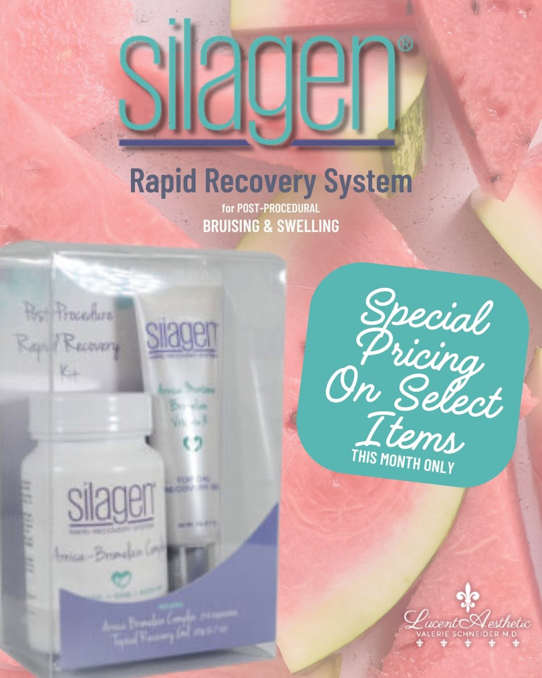 Instagram post by Dr. Valerie Schneider: July Skincare Spotlight: Silagen Rapid Recovery System Post-procedure care is an important part of your aesthetic journey—and Silagen makes …
