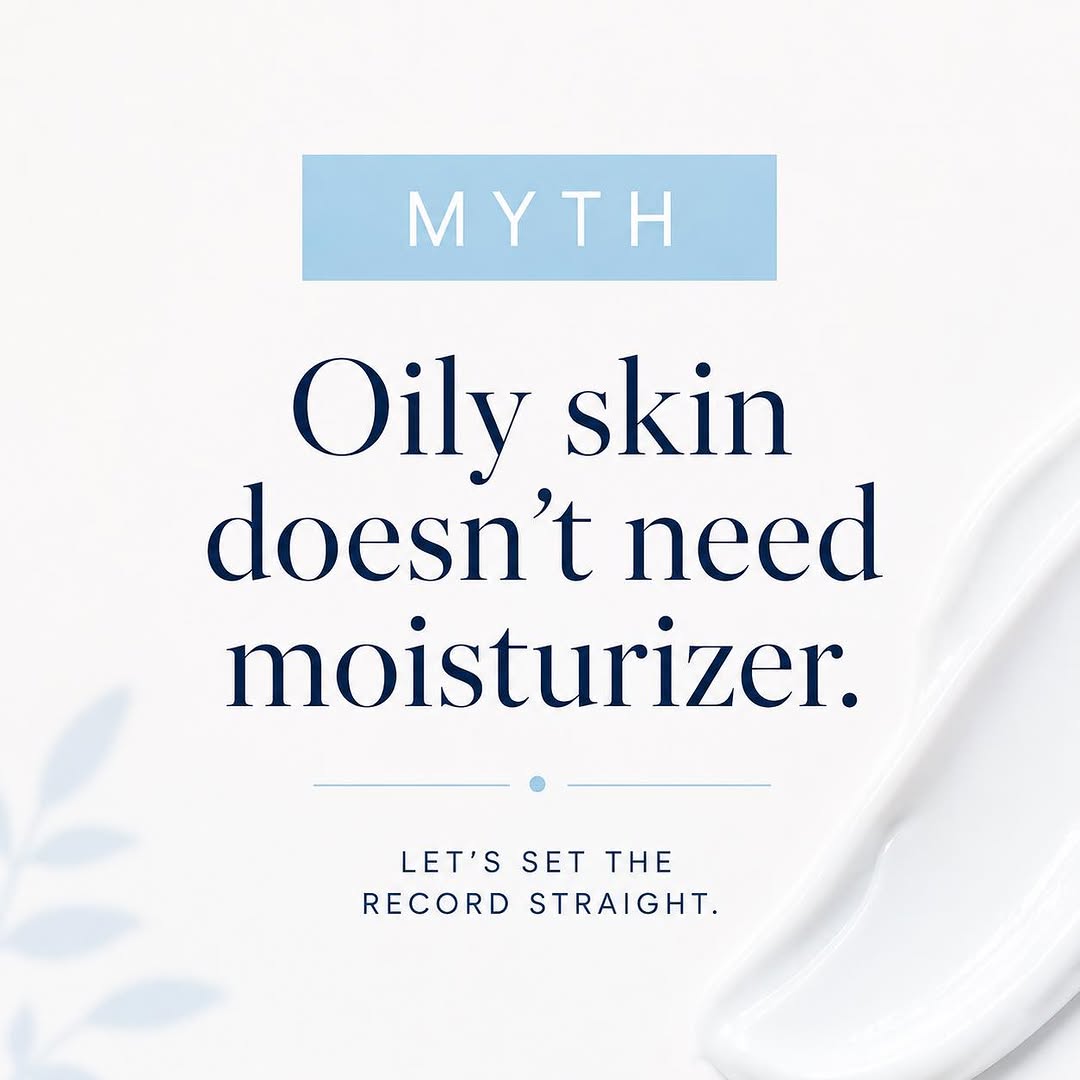 Instagram post by Dr. Valerie Vick: MYTH: Oily skin doesn’t need moisturizer. FACT: Every skin type needs hydration. It may seem like skipping moisturizer will help control oil…