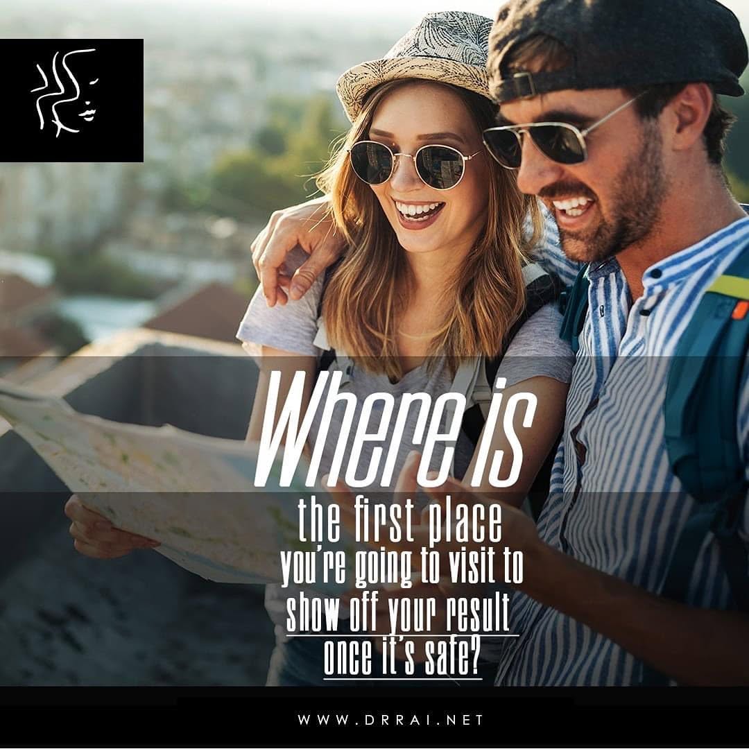 Instagram post by Dr. Vasdev Rai: When it’s safe to travel again and you could go anywhere in the world, where would you go to show off your results? DrRai.Net #CosmeticSurgi…