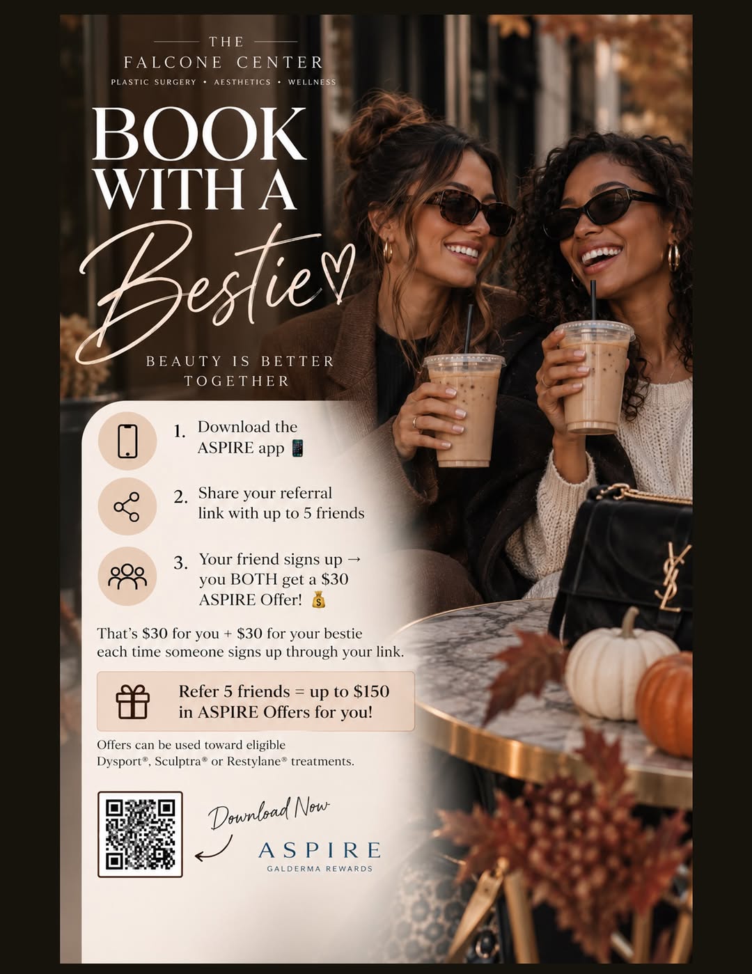 Instagram post by Dr. Victoria Falcone, DO: Consider this your sign to send the treatment you’ve been talking about to the group chat 👯♀️ With ASPIRE Refer-a-Friend, when your bestie…