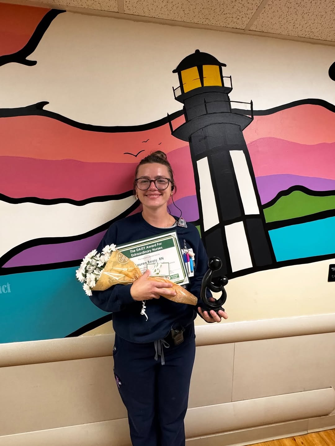 Instagram post by Dr. Victoria L. Vastine: Congratulations to Lauren Beury, RN at Sentara Virginia Beach General Hospital on receiving a DAISY Award! Lauren was recognized for her per…