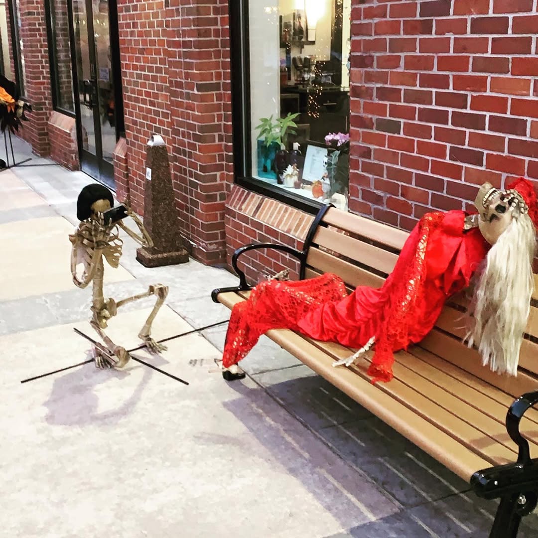 Instagram post by Dr. Vincent D. DiNick, D: Skeletons come alive sponsored by Dr. DiNick! 📸💀🍂#northville #halloween #plasticsurgery #coolsculpting #modelandphotographer #theville #f…