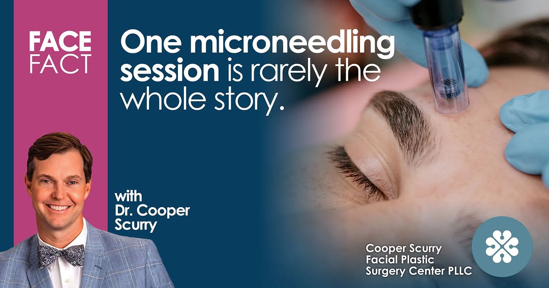Instagram post by Dr. W. Cooper Scurry Jr.: Microneedling works by encouraging your skin’s natural repair and collagen-building process. For concerns like texture, fine lines, or acne …