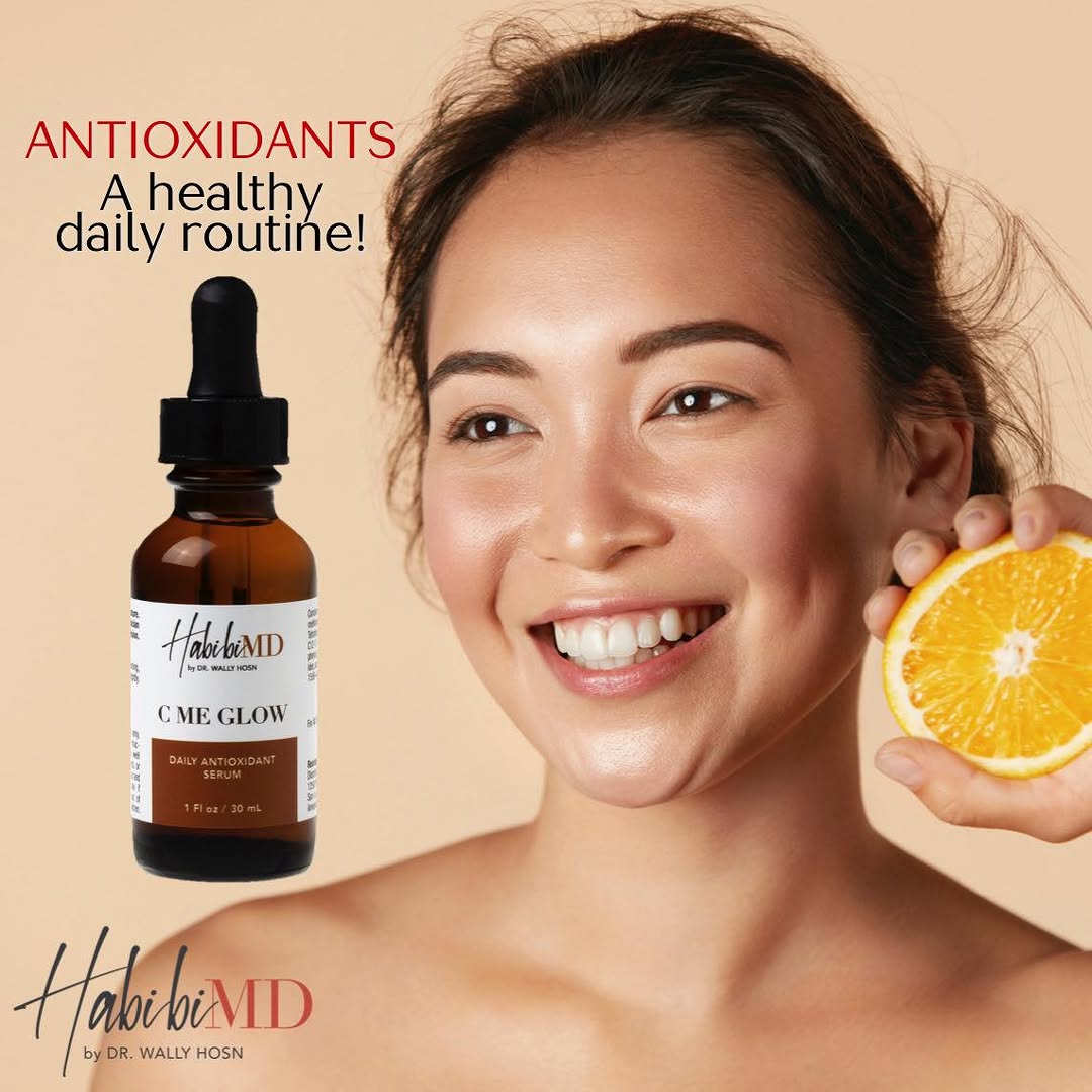Instagram post by Dr. Wally Hosn: C Me Glow by Habibi MD (Dr. Hosn’s line of skincare products) contains a form of Vitamin C clinically demonstrated to improve skin appearanc…