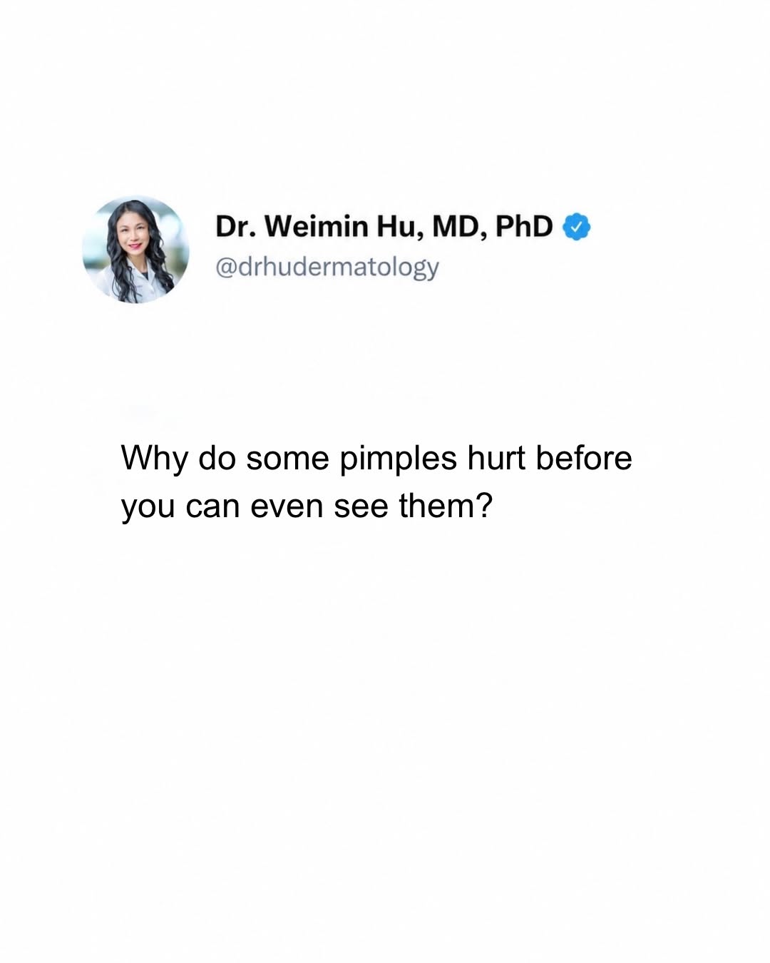 Instagram post by Dr. Weimin K. Hu: Ever feel a pimple before you can actually see it? 👀 That tenderness can begin when inflammation develops deep beneath the skin, before a v…