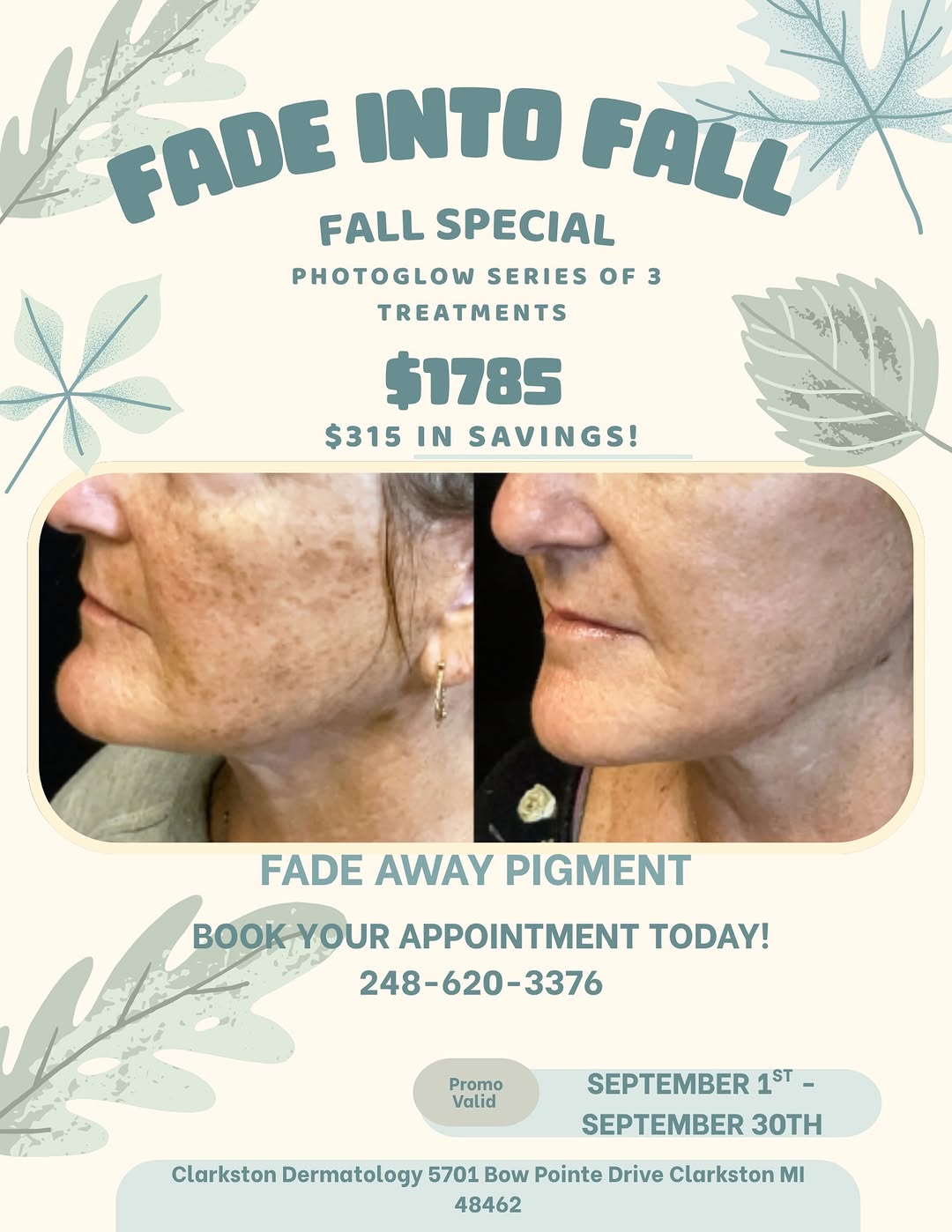 Instagram post by Dr. Wendy McFalda, DO: 🍂 FADE INTO FALL with our Fall Special! 🍂 Ready to say goodbye to summer sun damage and hello to a more even, refreshed complexion? Our Ph…