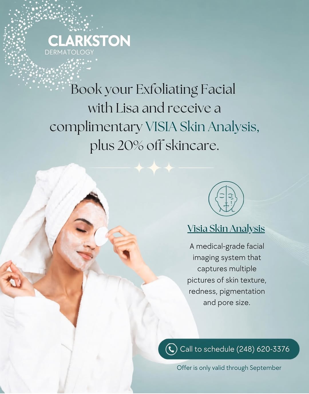 Instagram post by Dr. Wendy McFalda, DO: ✨ Refresh your skin and discover what your skin really needs. Book an Exfoliating Facial with Lisa for $150 and receive a complimentary VISI…