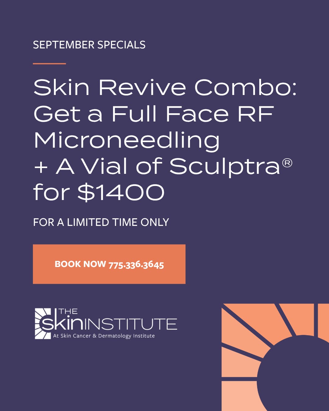 Instagram post by Dr. Whitney Hovenic: Fall skin starts here. 🍂 September specials have arrived at Skin Cancer & Dermatology Institute! ✨ Skin Revive Combo | $1,400 Pair full-fac…