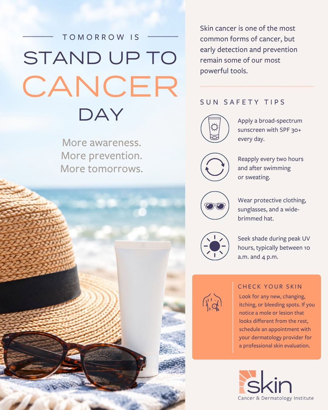Instagram post by Dr. Whitney Hovenic: Tomorrow is Stand Up To Cancer Day. A reminder that prevention, protection, and early detection matter. ☀️ Protect your skin daily, check it…