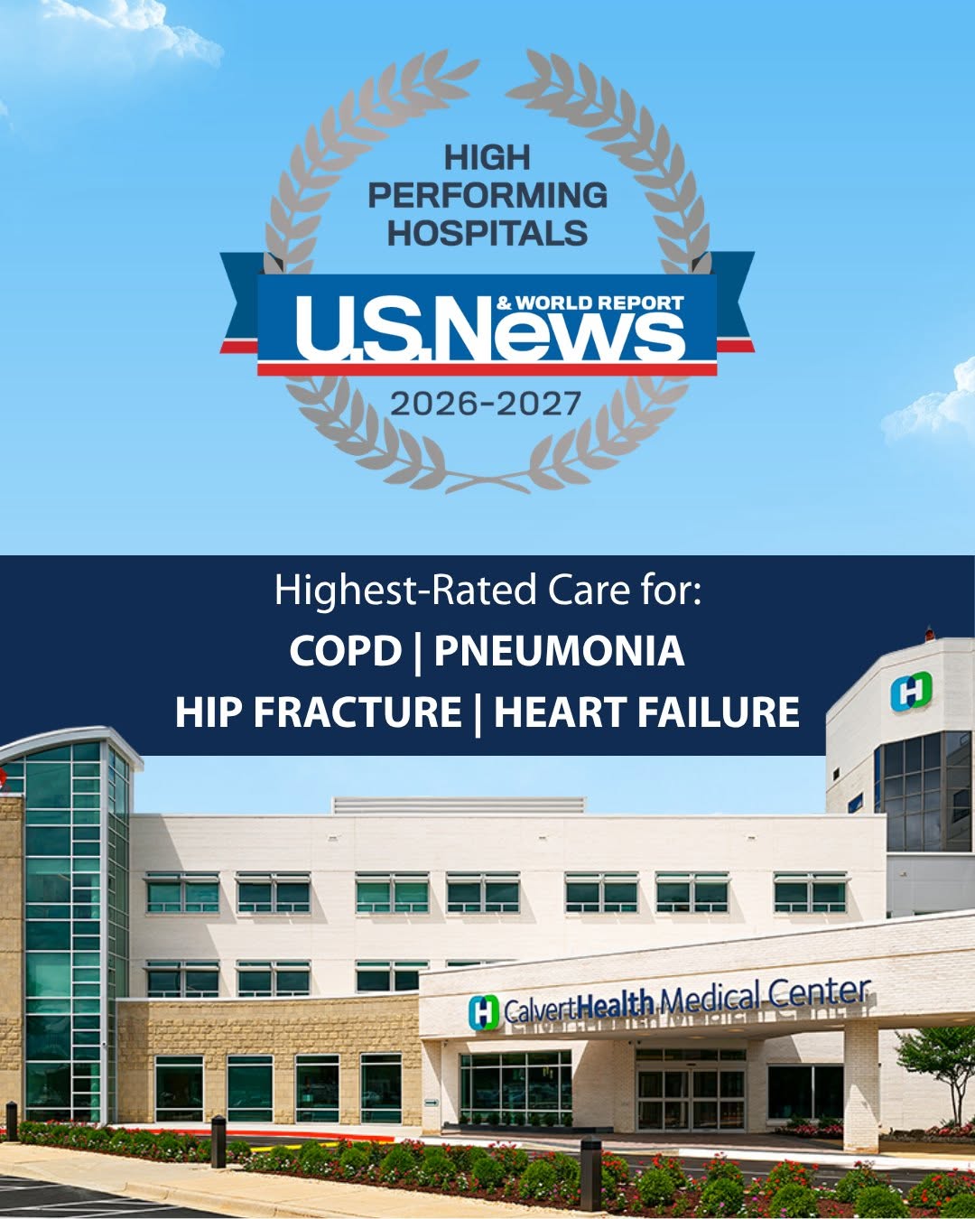 Instagram post by Dr. Wilfred R. Ehrmantraut, Jr.: Four recognitions worth celebrating. One exceptional team behind them. CalvertHealth has earned U.S. News & World Report’s highest possible …