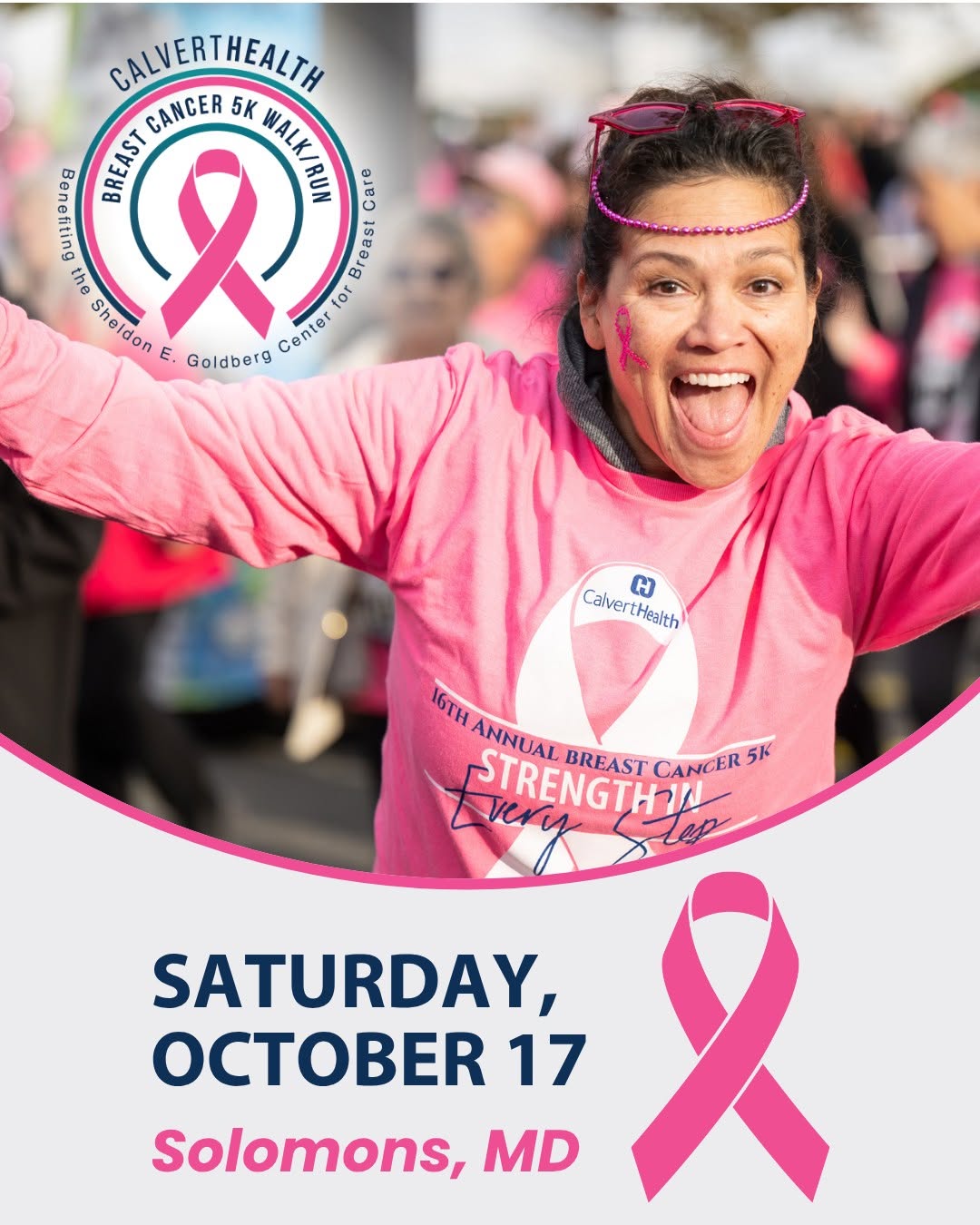 Instagram post by Dr. Wilfred R. Ehrmantraut, Jr.: Circle October 17 in pink. 💗 We’re officially one month away from the 17th Annual CalvertHealth Breast Cancer 5K in Solomons! Whether you r…