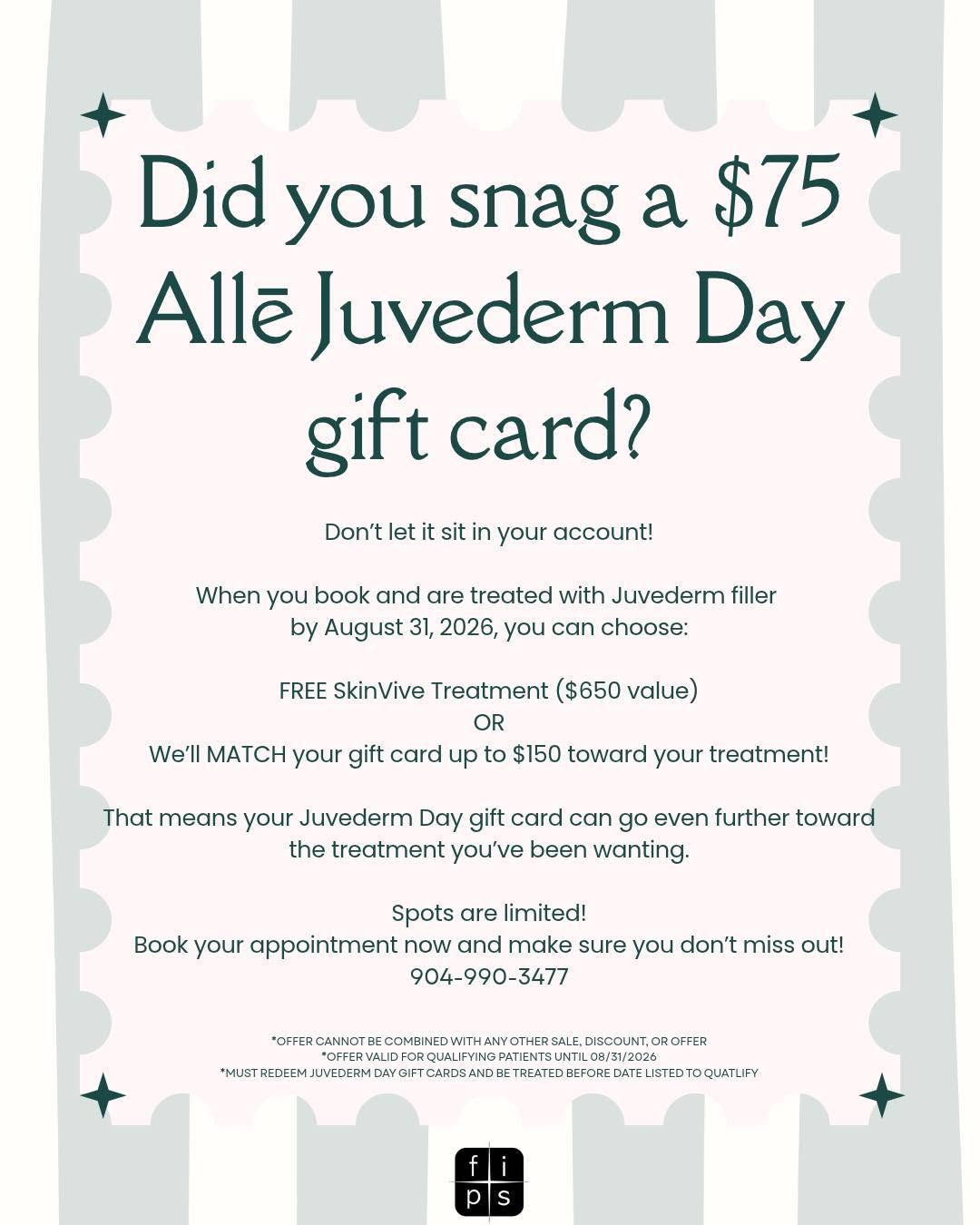 Instagram post by Dr. William A. Wallace: There's only 1 day left to get even bigger savings with your Juvederm Day gift card!! Appointments have filled up fast, so make sure to book…