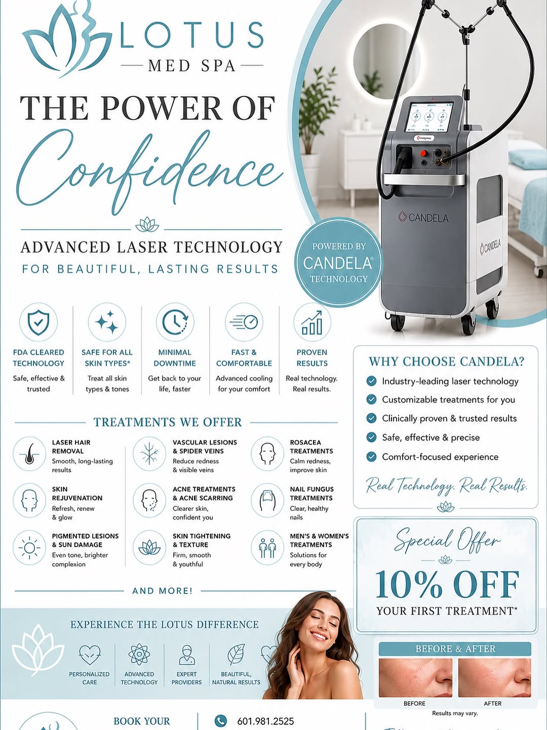 Instagram post by Dr. William Dotie Jackson: 💫Exciting new laser services at Lotus Med Spa💫 Call 601-981-2525 for more details! Have a great week! 💫 #candela #laserhairremoval #laser…