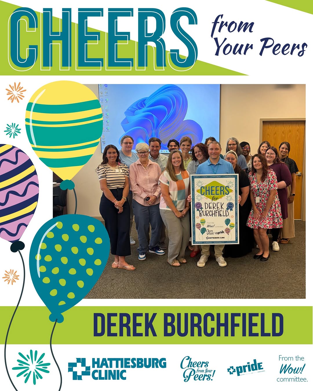 Instagram post by Dr. William L. Waller: Please join us in congratulating Derek Burchfield, senior clinical analyst with EpicCare, for receiving Cheers from Your Peers. 🎉 Mr. Burch…