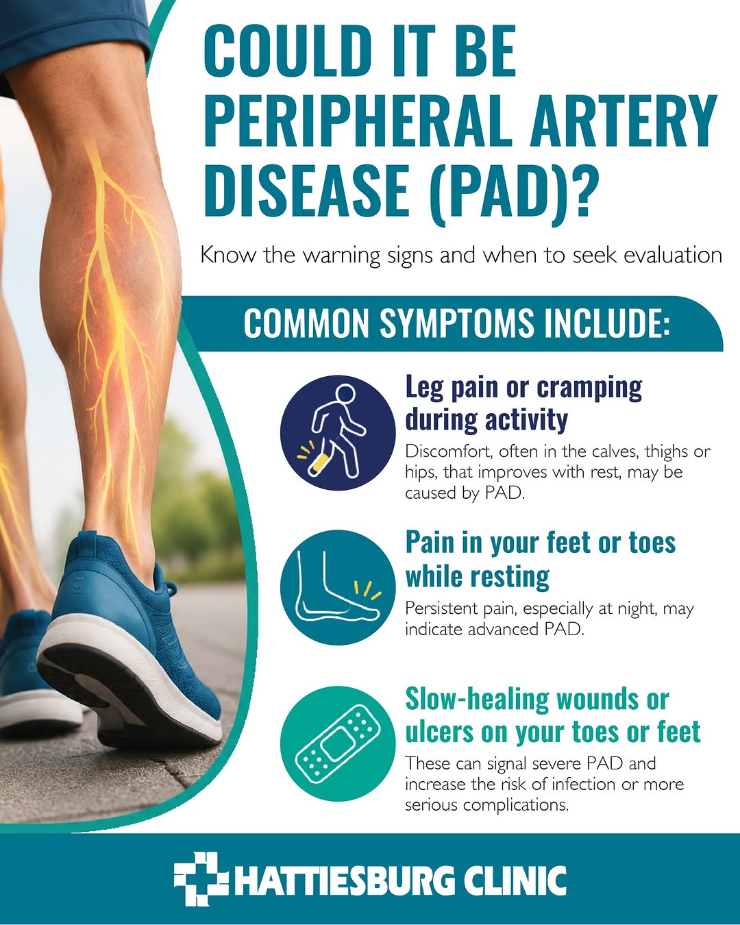Instagram post by Dr. William L. Waller: Peripheral artery disease (PAD) is a common condition that affects blood flow to the legs and feet, but many people do not realize they have…