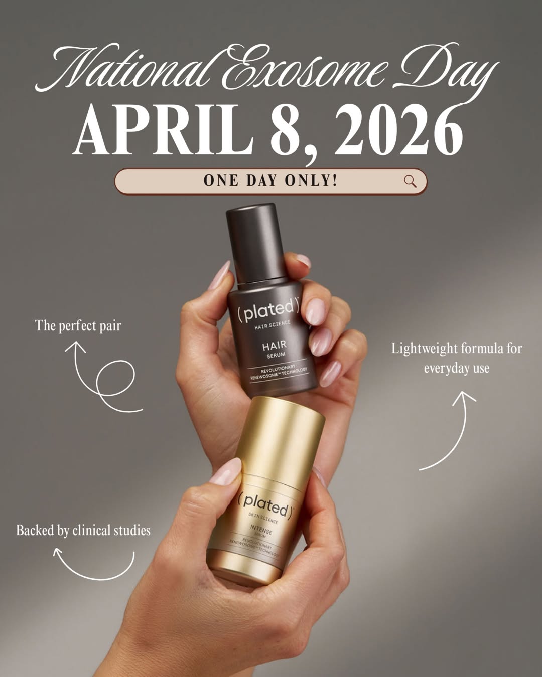 Instagram post by Dr. William R. Burden: Celebrate National Exosome Day with us ✨ On April 8th only, enjoy $40 off Plated Serums including Hair, Intense, and Daily. Plated is our go…