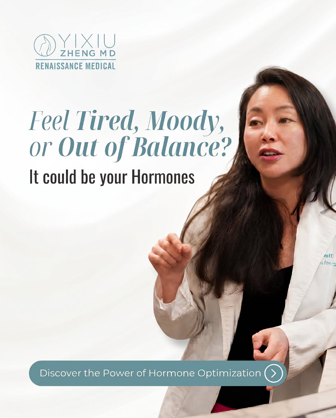 Instagram post by Dr. Yixiu Zheng: Feeling tired, moody, or out of balance? 🌿 Hormones play a big role in how your body feels—and addressing them can transform your energy, m…